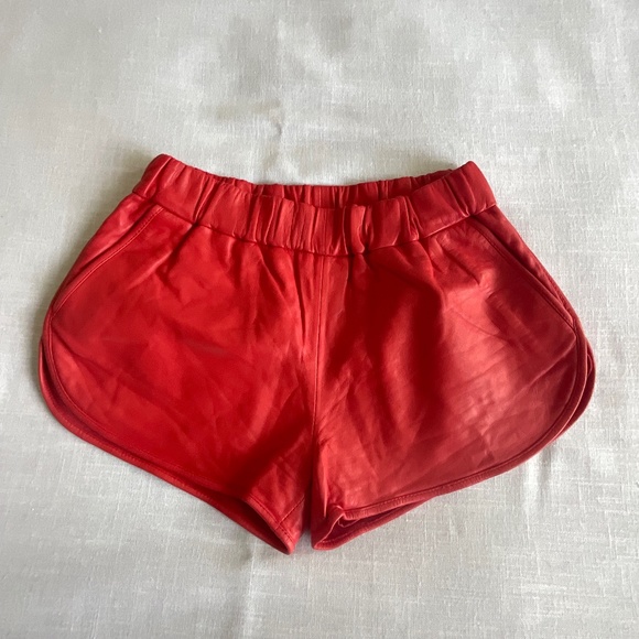 Moss Copenhagen Pants - •Moss Copenhagen Real Leather Red Shorts With Pockets Modern Vintage Size M NWOT
